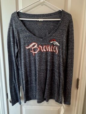 NFL Denver Broncos Women's V-Neck Long Sleeve Tee with Script Logo